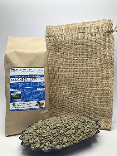 5 Pounds – South American - Colombia Excelso – Unroasted Arabica Green Coffee Beans – Grown in Huila Region – Altitude 1400-1750M - Drying/Milling Process Is Washed, 80% Sun Dried– Includes Burlap Bag