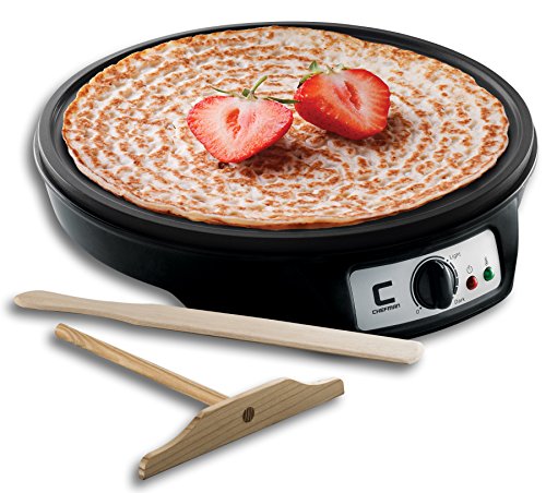 Chefman Electric Crepe Maker Griddle: Precise Temperature Control for Perfect Blintzes, Pancakes, Eggs, Bacon and more, 12 Inch Non-Stick Grill Pan, Includes Batter Spreader & Spatula, Black