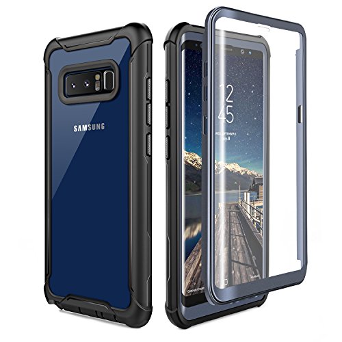Samsung Galaxy Note 8 Cell Phone Case - Ultra Thin Clear Cover with Built-in Anti-Scratch Screen Protector, Full Body Protective Shock Drop Proof Impact Resist Extreme Durable Case, Black/Grey