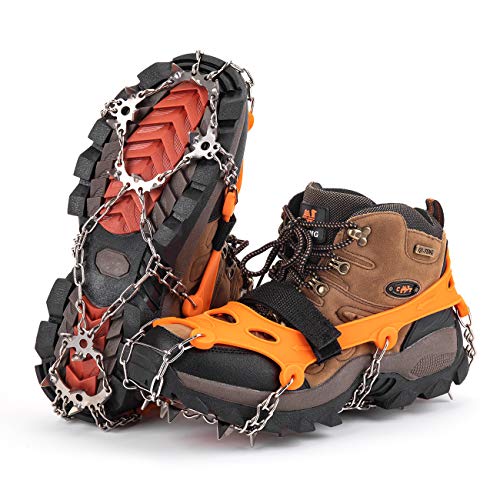 SHARKMOUTH Ice Cleats Crampons Traction, Ice Snow Grips for Boots Shoes, Anti Slip 19 Stainless Steel Spikes and Durable Silicone, Safe Protect for Walking, Jogging, Climbing or Hiking on Snow and Ice