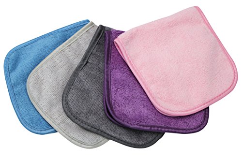 S&T INC. Always Off Reusable Makeup Remover cloths, 6” X 12”, Solid Assorted Colors, 5 Pack