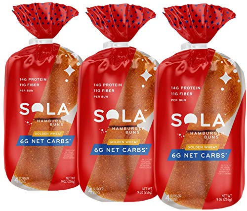 Sola Golden Wheat Hamburger Buns, Low Carb, 4 CT (Pack of 3)