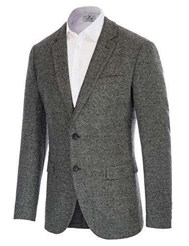 Mens Wool Blend Blazer Flat Collar 2 Button Houndstooth Blazer Suit Gray, M