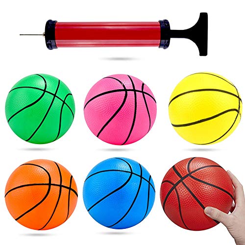 Shindel 6 inches Mini Toy Basketball, 6PCS Basketball for Toddlers, Colorful Kids Mini Toy Basketball Rubber Baketball for Kids, Teenager Basketballs, with Pump