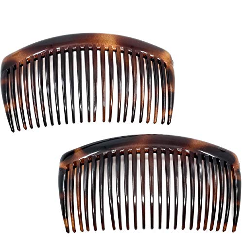 Camila Paris AD66/2 French Side Combs Large 2 Pack Curved Tortoise Shell Flexible Durable Cellulose Hair Combs, Strong Hold Hair Clips for Women, No Slip Styling Girls Hair Accessories, Made in France