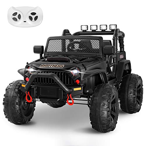 HOMFY Kids Ride on Truck Toy 12V Electric Vehicles Motorized Toddler Realistic Off-Road UTV Car with 2.4G Parental Remote Control, MP3/Bluetooth Player, LED Light (Black)