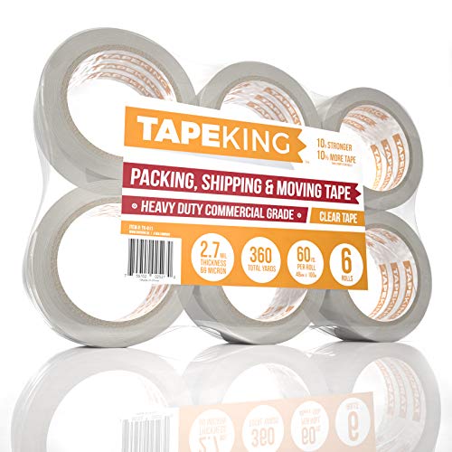 Tape King Clear Packing Tape - 60 Yards Per Roll (6 Refill Rolls) - 2 Inch Wide Stronger 2.7mil, Heavy Duty Sealing Adhesive Industrial Depot Tapes for Moving Packaging Shipping, Office & Storage
