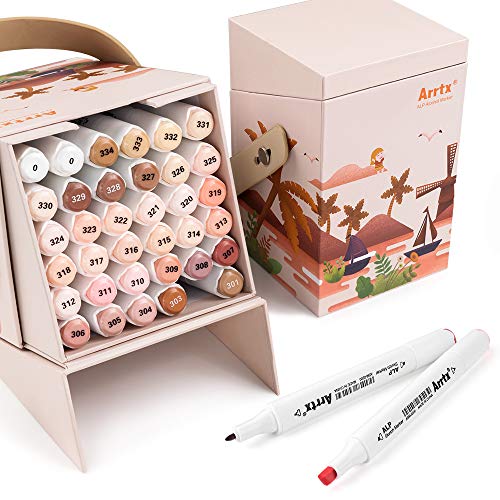 Arrtx Skin Tone Markers, 36 Colors Dual Tip Twin Marker Pens with Carry Bag, Permanent Alcohol Based Art Markers Pen for Portrait Illustration Sketching Drawing Coloring