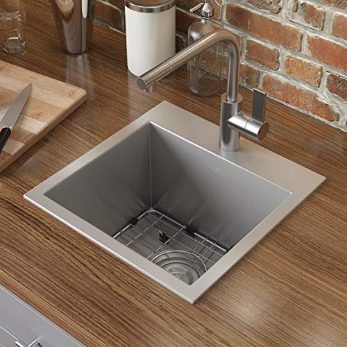 Ruvati 15 x 15 inch Drop-in Topmount Bar Prep Sink 16 Gauge Stainless Steel Single Bowl - RVH8115