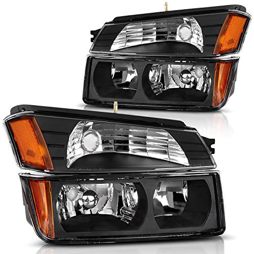 AUTOSAVER88 Headlight Assembly Compatible with 2002 2003 2004 2005 2006 Chevy Avalanche Pickup with Body Cladding Models, Bumper Lights Included, Black Housing