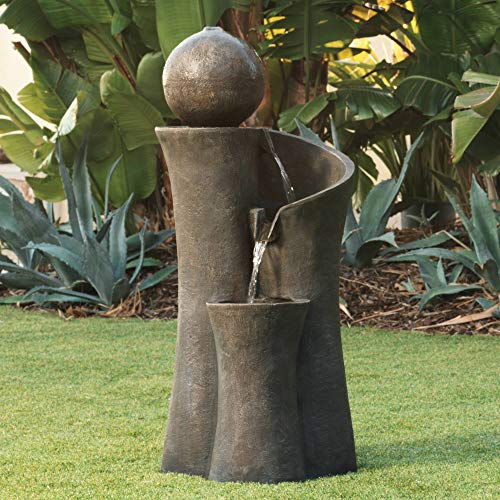 John Timberland Modern Sphere Zen Outdoor Floor Water Fountain 39 1/2' with LED Light for Exterior Garden Yard Lawn
