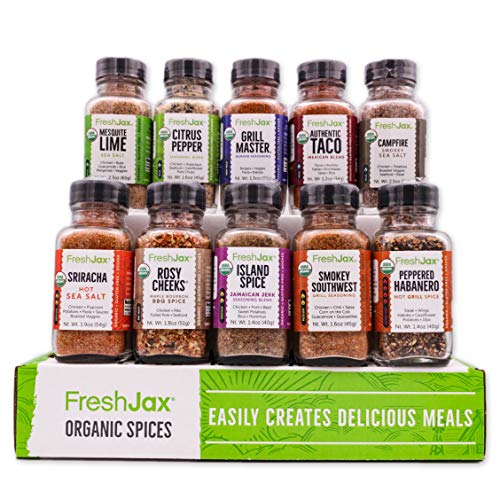 FreshJax Premium Organic Gourmet Spice Gift Set, Meat Steak Lover Seasonings Sampler (Meat 10 Spice Gift Set)