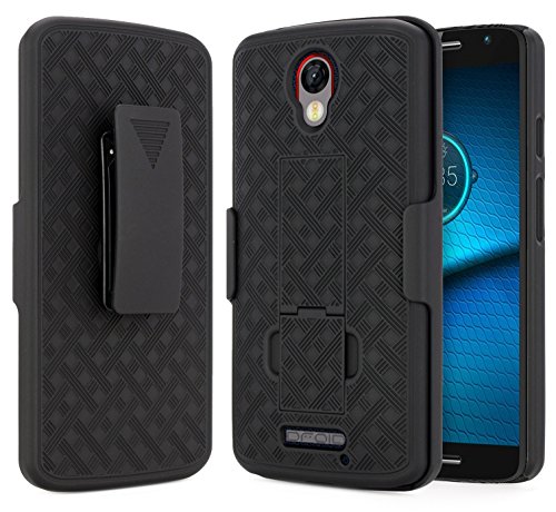 Droid Turbo 2 Case (Verizon), NageBee Combo Shell & Holster Case Super Slim Shell Case w/Built-in Kickstand [Swivel Belt Clip] Holster for Motorola Moto Droid Turbo 2 XT1585 (Black)