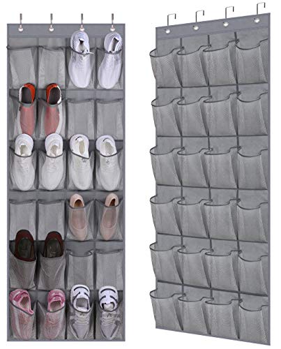 AOODA Over The Door Shoe Bag Hanging Shoe Rack Organizer for Door Holder Closet Storage with 24 Large Mesh Pockets, 2 Packs (Grey)