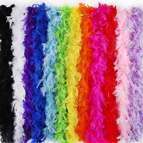 Outuxed 12pcs 6.6ft Colorful Party Feather Boas for Adults 40g with 12 Colors for Women Girls Dressup Theme Party Bulks