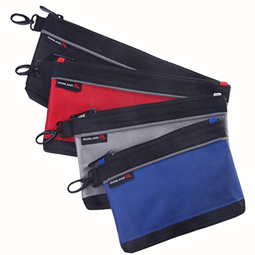 IRONLAND Utility Bag, 4 Pack Zipper Tool Bags Waterproof Heavy Duty in Blue, Grey, Red, Black 1680D Tool Pouch (7/9/10/12 Inch)