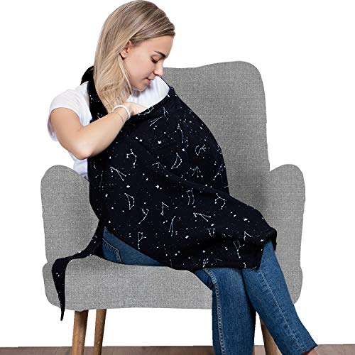 Cotton Nursing Cover - Large Breastfeeding Cover with Built-in Burp Cloth & Pocket - Soft, Breathable, Chemical-Free, 360° Coverage, Black Nursing Cover for Breastfeeding by San Francisco Baby