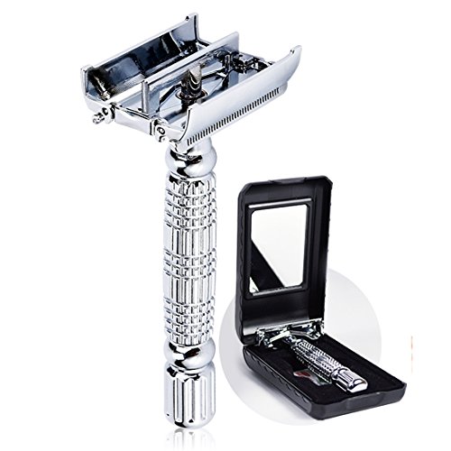 BAILI Classic Butterfly Open TTO Double Edge Safety Razor Wet Shaving Kit for Men Women with Platinum Blade and Mirrored Travel Case BD179