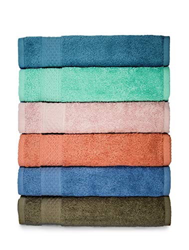 Cleanbear Face-Cloth Washcloths Set,100% Cotton, High Absorbent, 6-Pack 6 Colors, Size13 x13-deep Color