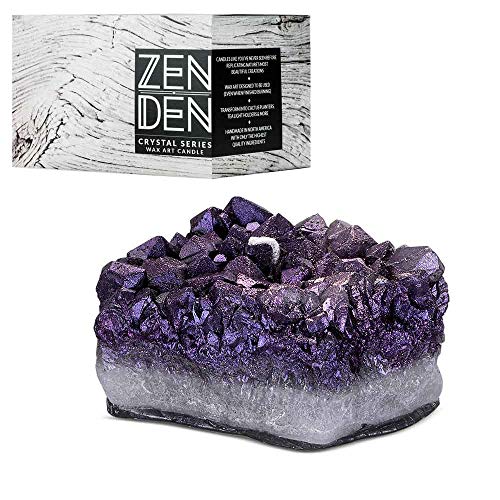 Zen Den Candles - Quartz Crystal Cluster Shaped - Unscented (Wax) Candle - Handcrafted for Home Décor & Positive Energy (Black Amethyst/Dark)