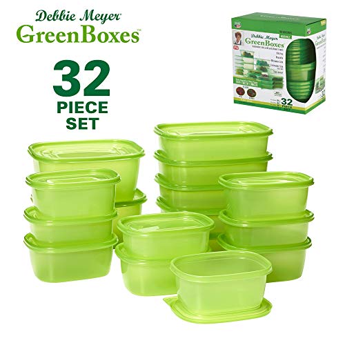 Debbie Meyer GreenBoxes 32 Piece Set – Keeps Fruits, Vegetables, Baked Goods and Snacks Fresh Longer, Reusable, BPA Free, Microwave and Dishwasher Safe, Made in USA