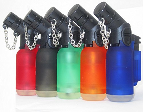 Pack of 5 Single Jet Flame Torch Lighter Windproof Refillable Cigarette Lighter Red,Black,Green,Blue,Orange