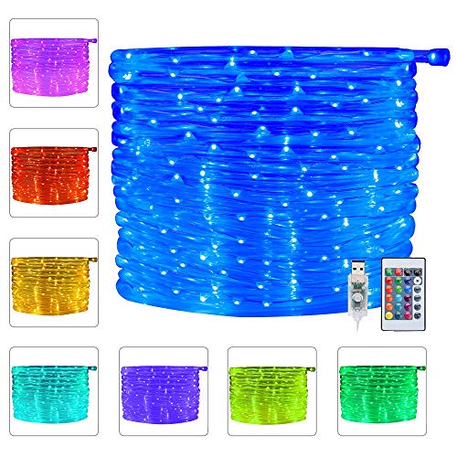 Ollny 100 LED Rope Lights 33ft 16 Colors Changing Indoor Lights USB Powered Multi Color Twinkle Rope Tube Fairy Lights with Remote for Indoor Wedding Christmas Party Waterproof Outdoor Decorations
