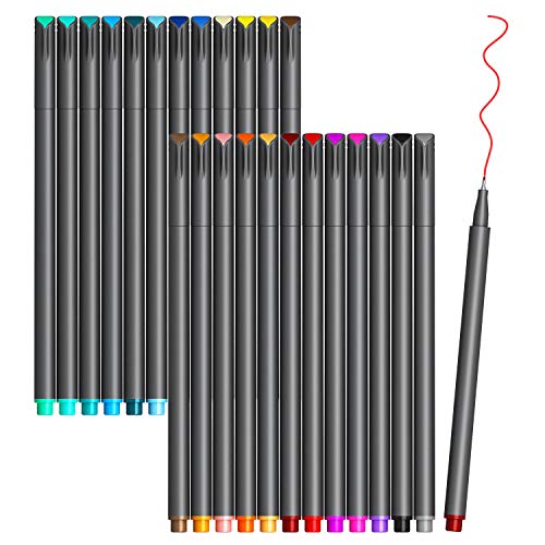 Colored Journaling Pens, Fine Line Point Drawing Marker Pens for Writing Journaling Planner Coloring Book Sketching Taking Note Calendar Art Projects Office School Supplies (24 Colors)