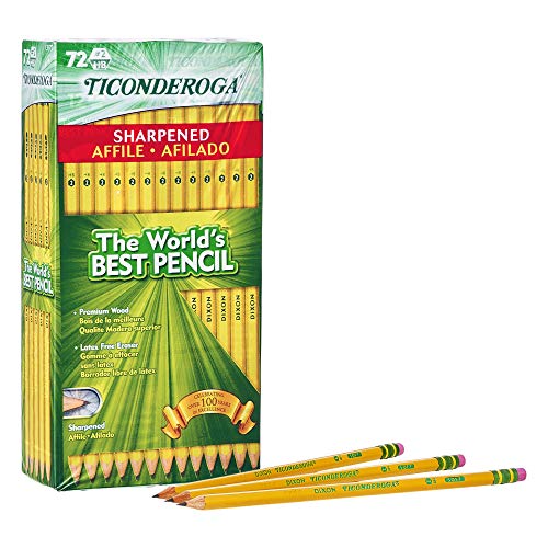TICONDEROGA Pencils, Wood-Cased #2 HB Soft, Pre-Sharpened with Eraser, Yellow, 72-Pack (13972)