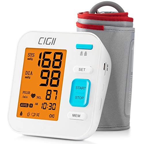 Blood Pressure Monitor by CIGII,Accurate Automatic Upper Arm Bp Machine & Pulse Rate Monitoring Meter with Cuff 22-40cm, 2x120 Sets Memory, 3 Colors LCD Backlight
