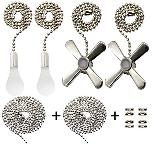 Iceyyyy Silver Ceiling Fan Pull Chain Set Including Extra 39.4 inches Copper Beaded Ball Fan Pull Chain Extension and Ceiling Fan Chain Connector