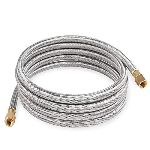 SHINESTAR 12 Foot Stainless Steel Propane Hose Assembly with Both 3/8inch Female Flare Fittings for RV, Gas Grill, Fire Pit, Heater,etc