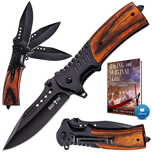 Pocket Knife Spring Assisted Folding Knives - Military EDC USMC Tactical Jack Knifes - Best Camping Hunting Fishing Hiking Survival Knofe - Travel Accessories Gear - Boy Scout Knife Gifts for Men 0207