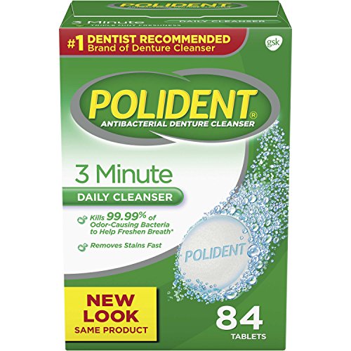 Polident 3 Minute Triple Mint Antibacterial Denture Cleanser Effervescent Tablets, 84 count (Pack of 3)