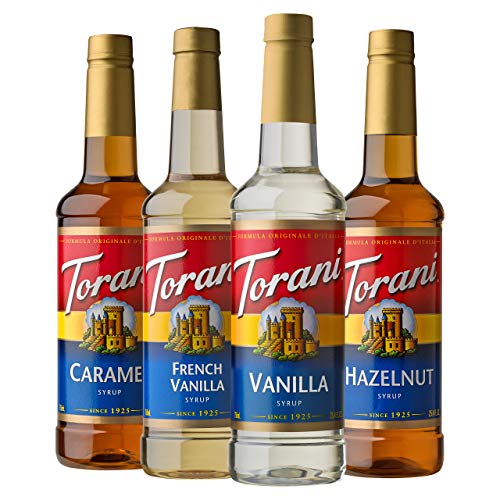 Torani Variety Pack Caramel, French Vanilla, Vanilla & Hazelnut, 25.4 Ounces (Pack of 4)