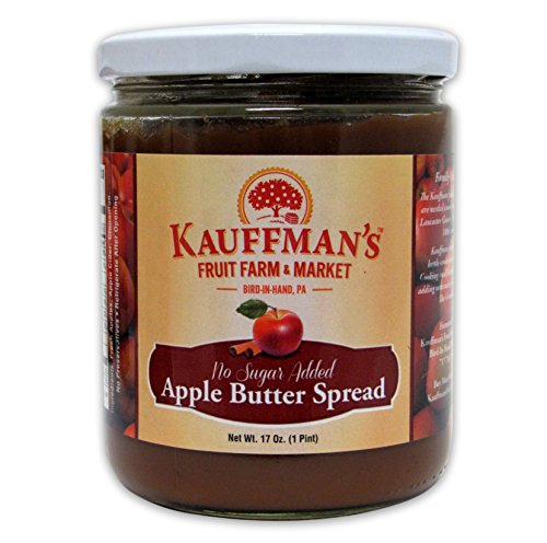 Kauffman's Fruit Farm Spiced Apple Butter, Homemade, No Sugar Added, Kosher, Non-GMO, Gluten Free. Perfect to use in Baking, As A Spread, or BBQ Sauce! 17 Oz. Jar (Pack of 2)