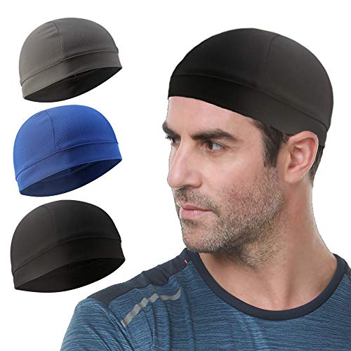 Go-sport 3 Pack Cooling Skull Cap Helmet Liner Sweat Wicking Cycling Running Hat for Men Women, Black+royal Blue+grey, Medium