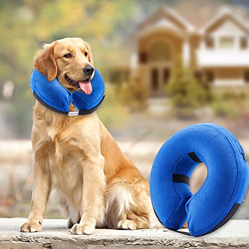 BENCMATE Protective Inflatable Collar for Dogs and Cats - Soft Pet Recovery Collar Does Not Block Vision E-Collar(Large)