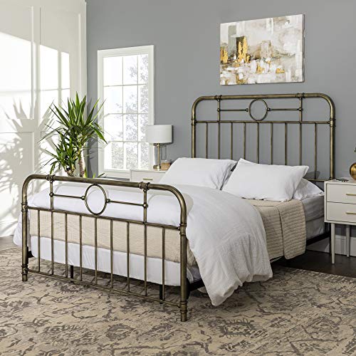 Walker Edison Furniture Company Vintage Metal Iron Pipe Queen Size Bed Headboard Bedroom, Bronze