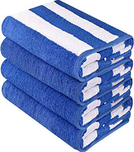Utopia Towels Cabana Stripe Beach Towels, Blue, (30 x 60 Inches) - 100% Ring Spun Cotton Large Pool Towels, Soft and Quick Dry Swim Towels (Pack of 4)