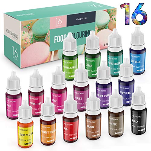 Food Coloring Dye DaCool Cake Color Set 16 Color Liquid Food Grade Tasteless Vibrant Colors for Baking Cookie Icing Cake Decorating Fondant Clay Craft DIY Supplies Kit - 5.5 fl. Oz(10ml Each Bottles)