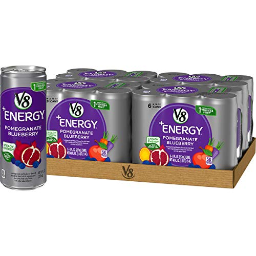 V8 +Energy, Healthy Energy Drink, Natural Energy from Tea, Pomegranate Blueberry, 8 Ounce Can (4 Packs of 6, Total of 24)