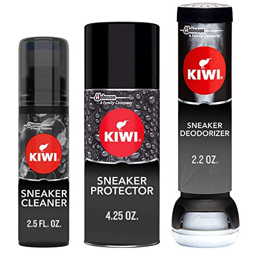 KIWI Sneaker and Shoe Cleaner Kit | Deodorizer for Shoes, Sneakers, Leather and More | 1 Cleaner, 1 Protector, 1 Deodorizer