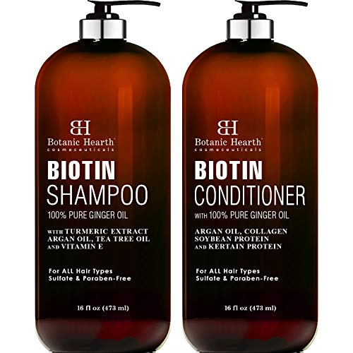 BOTANIC HEARTH Biotin Shampoo and Conditioner Set - with Ginger Oil & Keratin for Hair Loss and Thinning Hair - Fights Hair Loss, Sulfate Free, for Men and Women, (Packaging May Vary),16 fl oz x 2