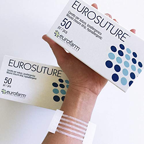 Eurosuture Skin Closure 1/8 x 3 inches Sterile Suture Strips, Dynamic Adherence and Superior Security for Wounds – 50 Envelopes of 5 Strips Each (250 Strips)
