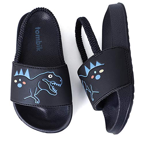 tombik Toddler Sandals Boys Pool Slipper Slides Kids Water Shoes for Beach Navy/Dinosaur 7-8 US M Toddler