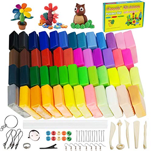 50 Colors Polymer Clay Starter Kit, 0.7oz/Block Oven Bake Modeling Clay, Moderately Firm, CiaraQ CPSC Conformed Non-Toxic Molding DIY Colorful Clay Assorted with Sculpting Tools for Kids, Artists.