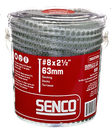 Senco Duraspin Screw Number 8 by 2-1/2-Inch All Purpose Exterior Wood Collated Screw (800 per Box) (08D250W)