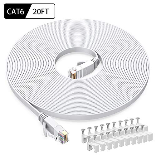 Cat6 Ethernet Cable 20 FT White, BUSOHE Cat-6 Flat RJ45 Computer Internet LAN Network Ethernet Patch Cable Cord - 20 Feet