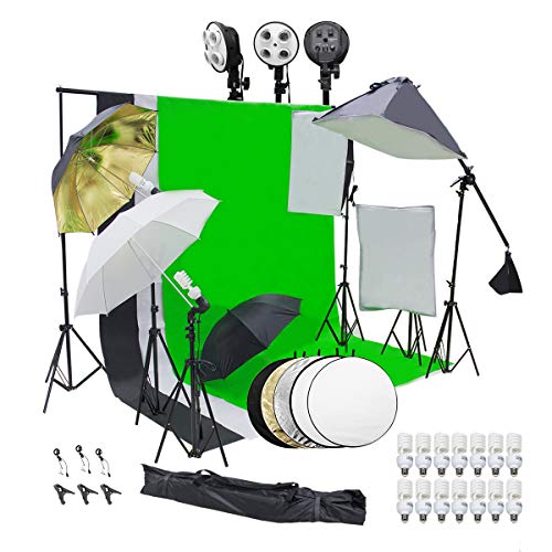Wisamic Photography Video Studio Lighting Kit, Background Support System 10ft x 6.6ft/2MX3M with 3 Color Backdrop, 3 Umbrella, 3 Softbox, Continuous Lighting Kit for Photo Video Shooting Photography
